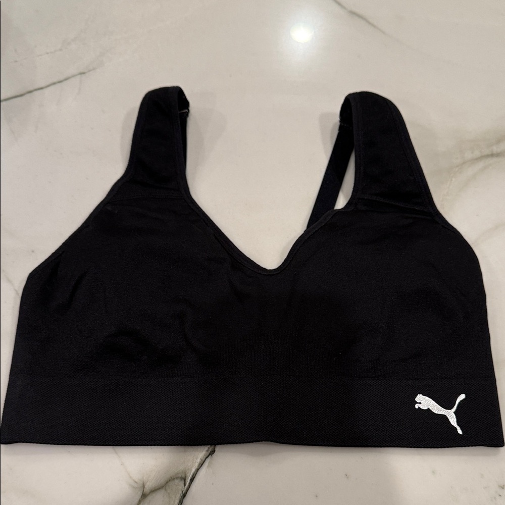 Puma Women's Black Sports Bra with White Logo